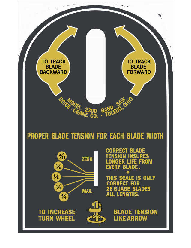 Boice-Crane 2300 band saw back decal in PDF format