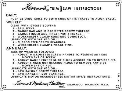 Hammond Instructions Plate - 5