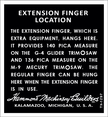 Hammond TrimOSaw Tool Board - Extension Finger Label - Submitted by Thomas Scheuzger 