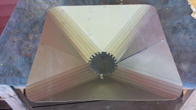 Sheet metal funnel halves fit together