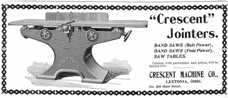 Figure 10. The first advertisement detailing the addition of new types of machinery, including jointers and table saws, manufactured by Crescent. The ad appeared in 
