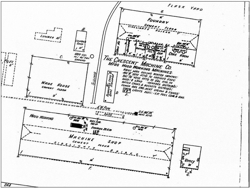 Figure 12. Sanborn Fire Insurance Map dated 1910 showing the layout of the new Crescent factory.