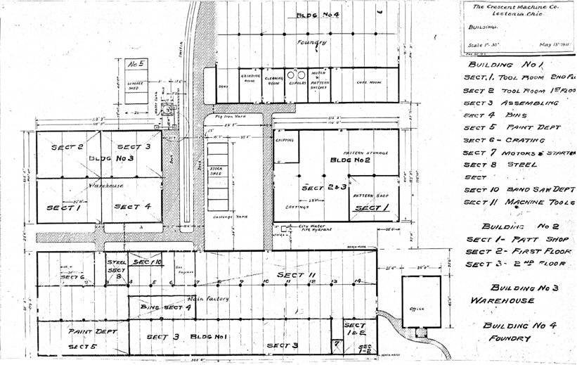 Figure 15. Blueprint of the Crescent Factory from which the 1911 expansion was made. The new addation is titled 