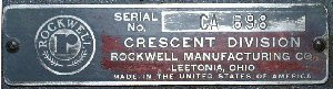 This style of tag began showing up on Crescent machines after serial numbers began using the 