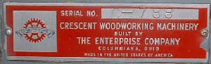 Serial number tag used on Crescent machines built by The Enterprise Company - these machine were made from about 1953's on. 