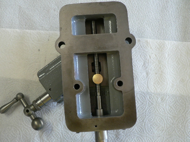 Bottom view of base, lower slide and swivel saddle assembled