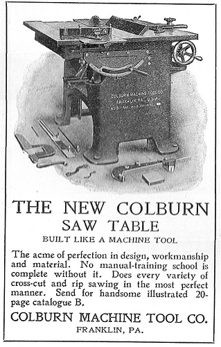 Advertisement for the Colburn Saw Table