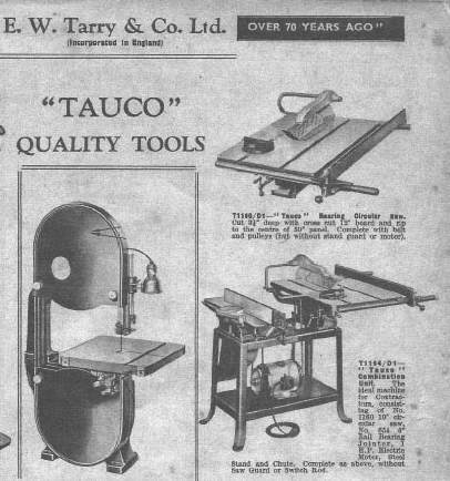 A portion of the page of the 1964 Tarry’s Catalogue showing my father’s combination saw/jointer listed as a Tauco. It was this brand reference which spurred on my curiosity.