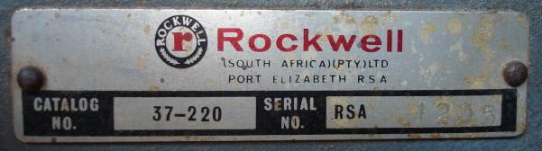 Labels used on machines during the Rockwell South Africa period. This on a 6 inch jointer Model 37-220 Serial RSA 1205.