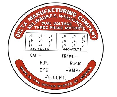 Delta Bullet Motor Tag, Three Phase