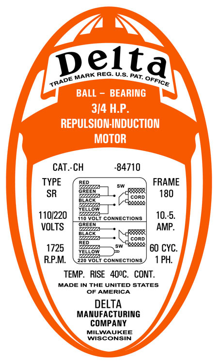 Delta Drill Press Motor Tag. Submitted by NeilB.