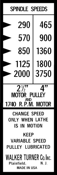 Walker Turner 1152 Spindle Speed Reverse image - Submitted by Dennis Hook