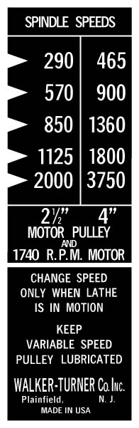 Walker Turner 1152 Spindle Speed - Submitted by Dennis Hook