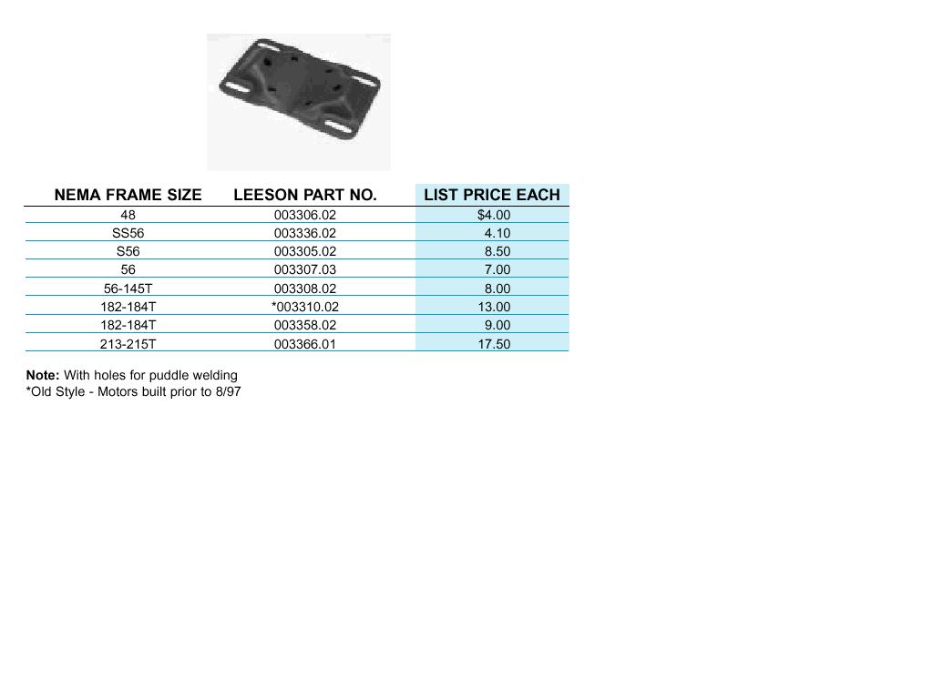 Leeson Base Many other mfg offer similar ones